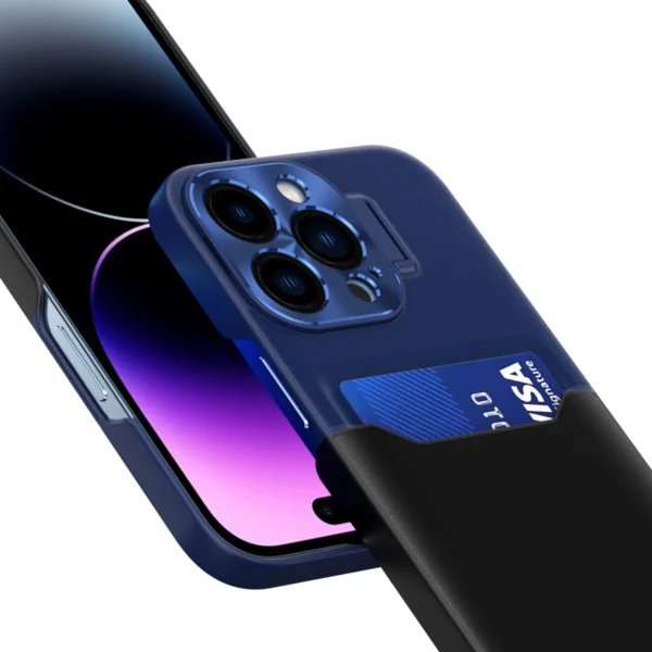 Leather Stand Case for iPhone 14 cover card wallet with stand blueeng