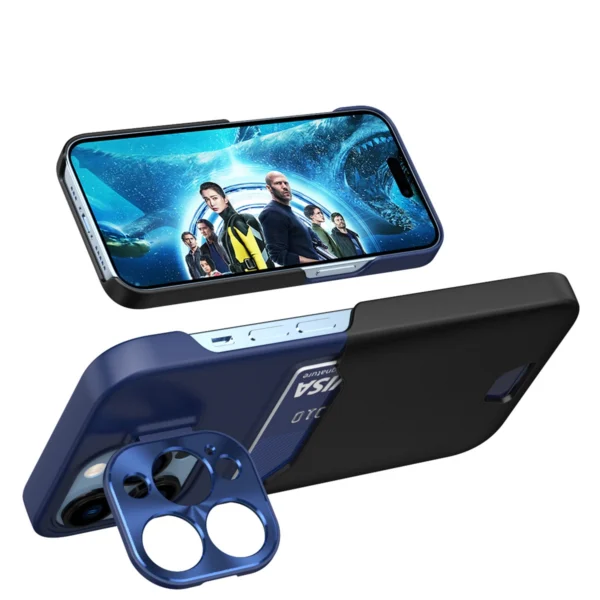 Leather Stand Case for iPhone 14 cover card wallet with stand blueeng