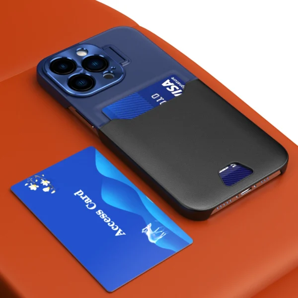 Leather Stand Case for iPhone 14 cover card wallet with stand blueeng