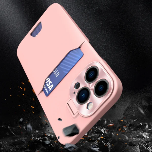 Leather Stand Case for iPhone 14 Plus Card Wallet Cover with Stand Pinkeng