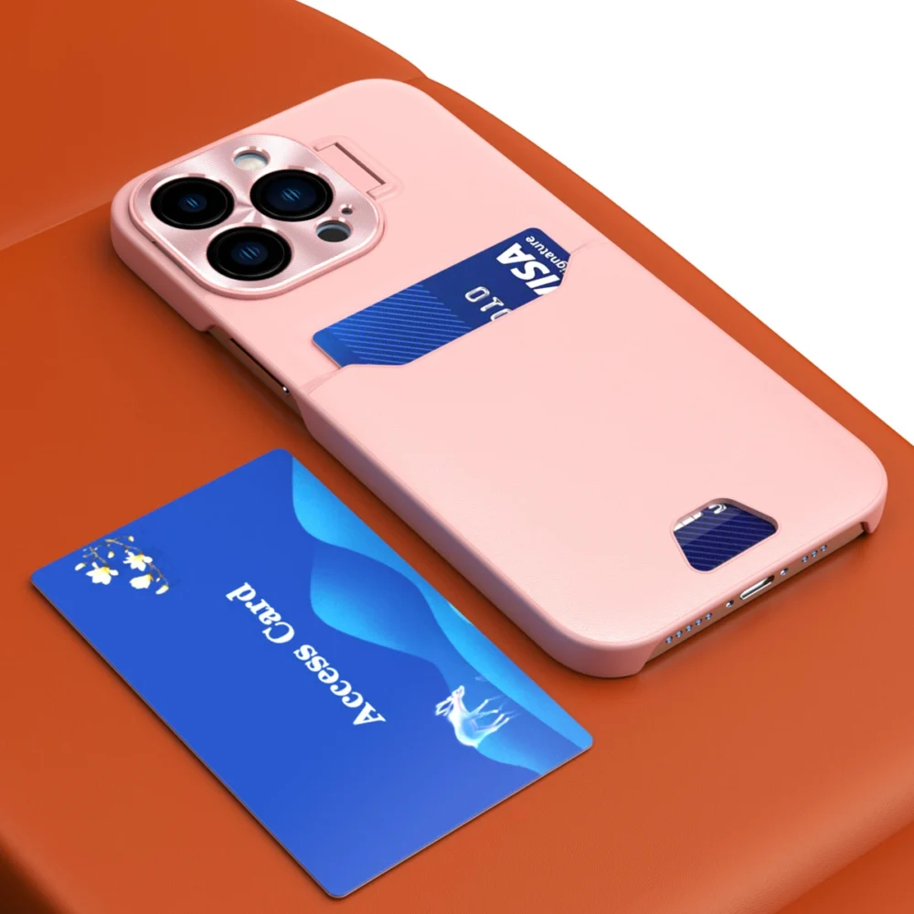 Leather Stand Case for iPhone 14 Plus Card Wallet Cover with Stand Pinkeng