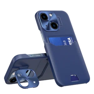 Leather Stand Case case for iPhone 14 Plus cover card wallet with stand blueeng