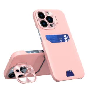 Leather Stand Case for iPhone 14 Pro Card Wallet Cover with Stand Pinkeng
