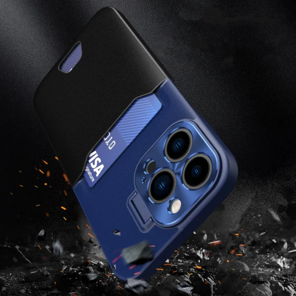 Leather Stand Case for iPhone 14 Pro Max cover card wallet with stand blueeng