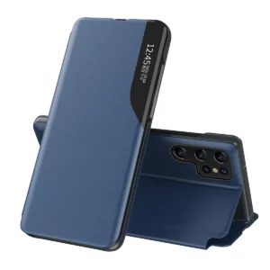 Eco Leather View Case cover for Samsung Galaxy S23 Ultra with flip stand blueeng