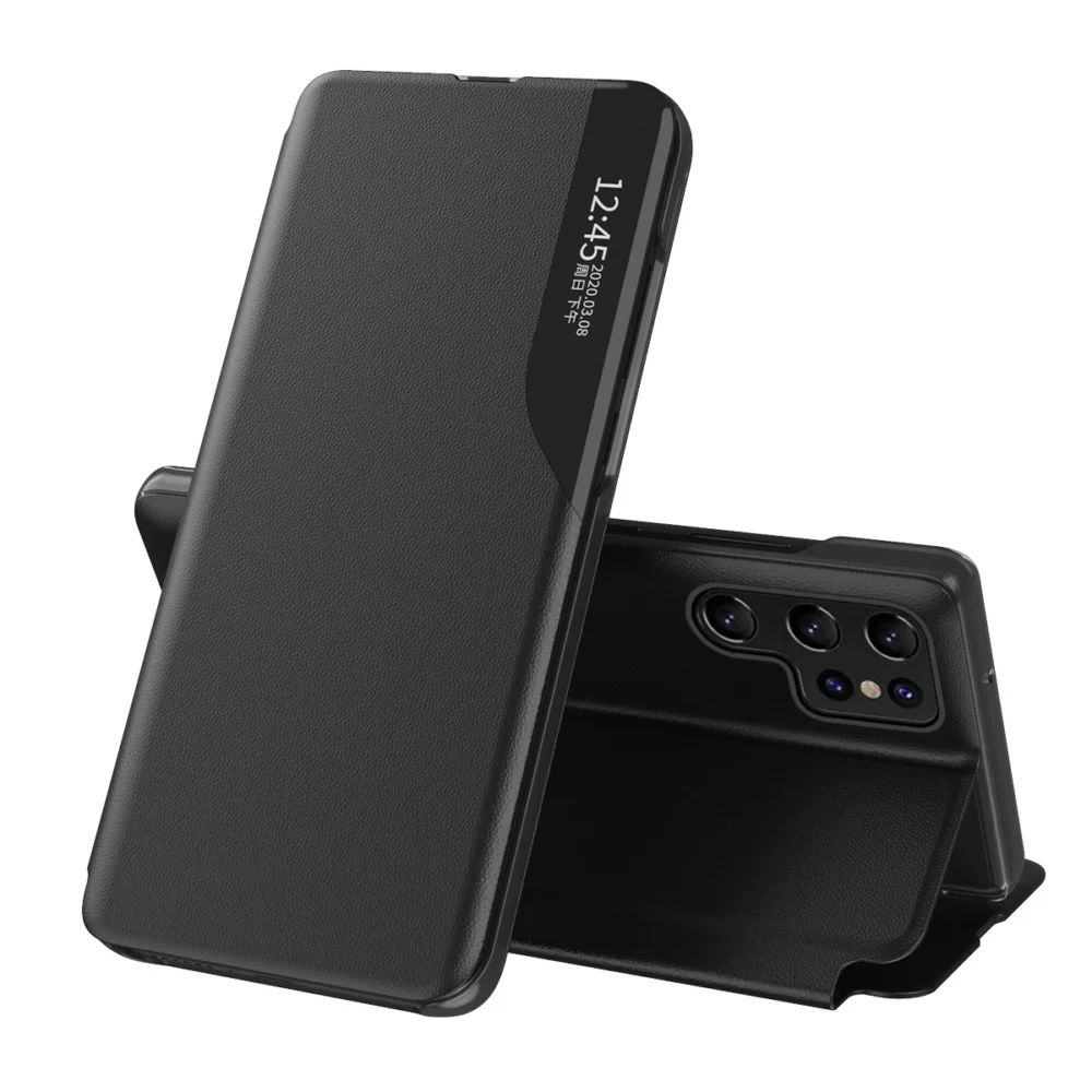 Eco Leather View Case case for Samsung Galaxy S23 Ultra with flip stand blackeng