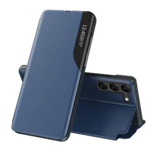 Eco Leather View Case case for Samsung Galaxy S23 with flip stand, blueeng