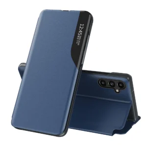 Eco Leather View Case cover for Samsung Galaxy A14 with flip stand blueeng