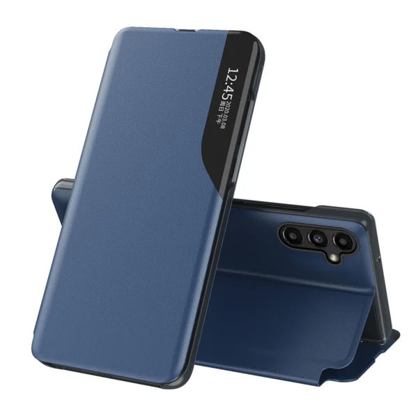 Eco Leather View Case cover for Samsung Galaxy A14 with flip stand blueeng