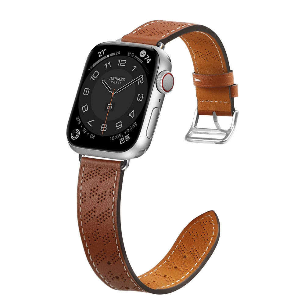 Strap Leather for Apple Watch 42 / 44 / 45 / 49 mm band bracelet - browneng