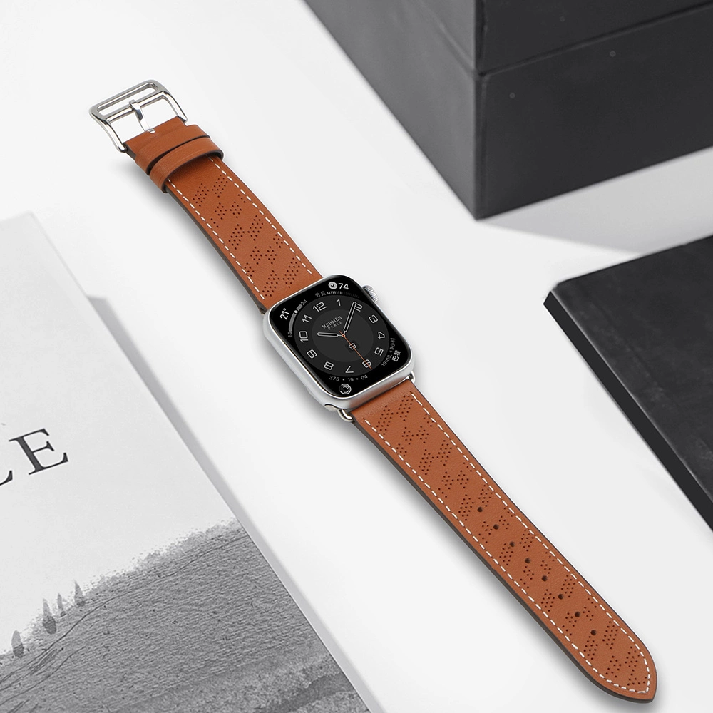 Strap Leather for Apple Watch 42 / 44 / 45 / 49 mm band bracelet - browneng