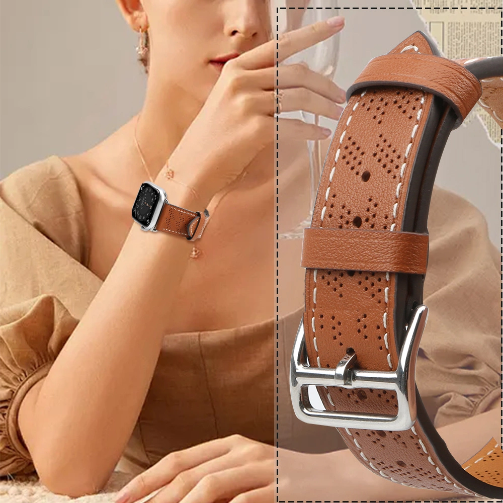Strap Leather for Apple Watch 42 / 44 / 45 / 49 mm band bracelet - browneng