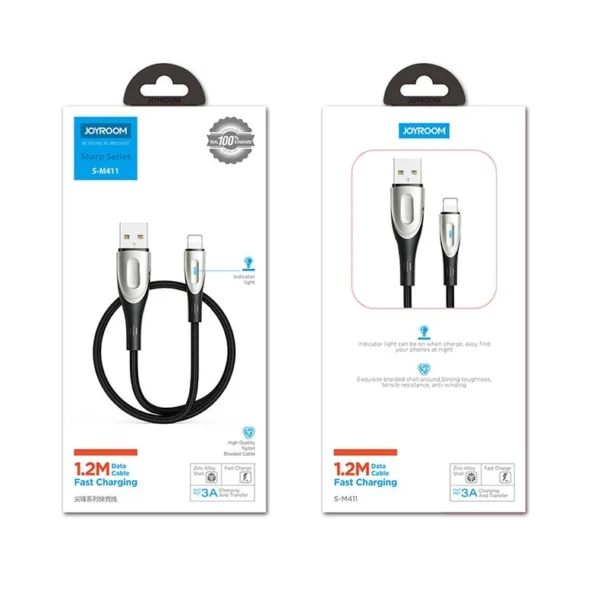 Joyroom Sharp Series S-M411 USB-A / Lightning 3A Cable 1.2m with Charging Indicator - Blackeng