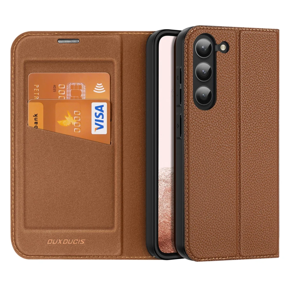 Dux Ducis Skin X2 case Samsung Galaxy S23+ flip case wallet stand browneng
