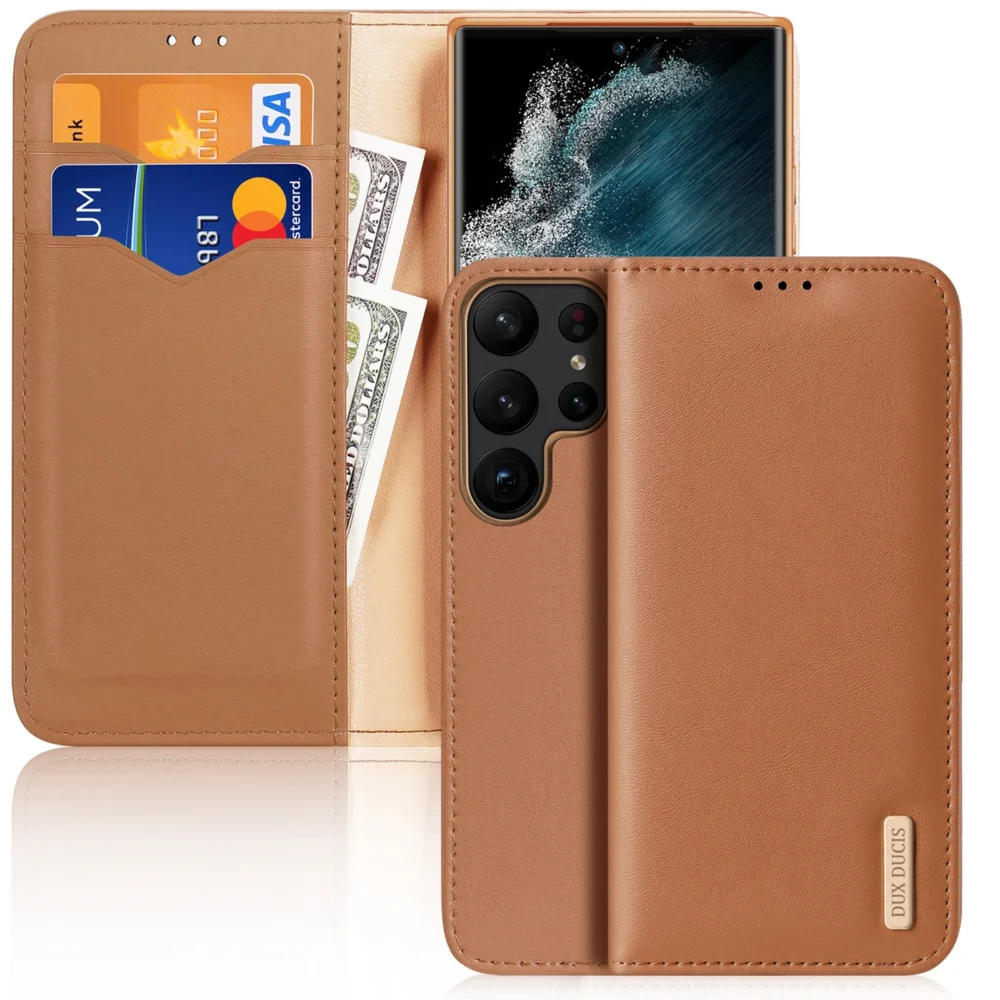Dux Ducis Hivo Case for Samsung Galaxy S23 Ultra Flip Cover Wallet Stand RFID Blocking Browneng