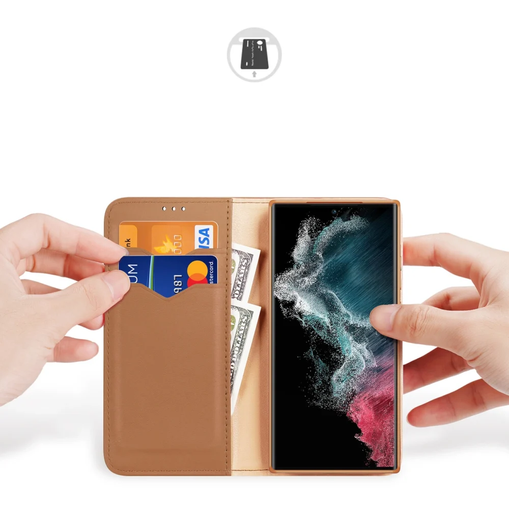 Dux Ducis Hivo Case for Samsung Galaxy S23 Ultra Flip Cover Wallet Stand RFID Blocking Browneng