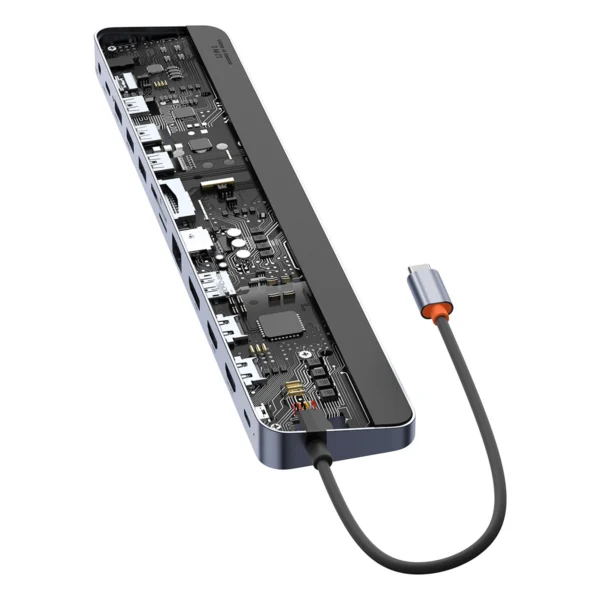 Baseus EliteJoy Gen2 universal USB HUB 12in1 with USB-C cable 25cm notebook stand USB-A / USB-C / DP / HDMI / SD / TF / RJ45 / 3.5mm jack / PD 100W gray (WKSX030213)eng
