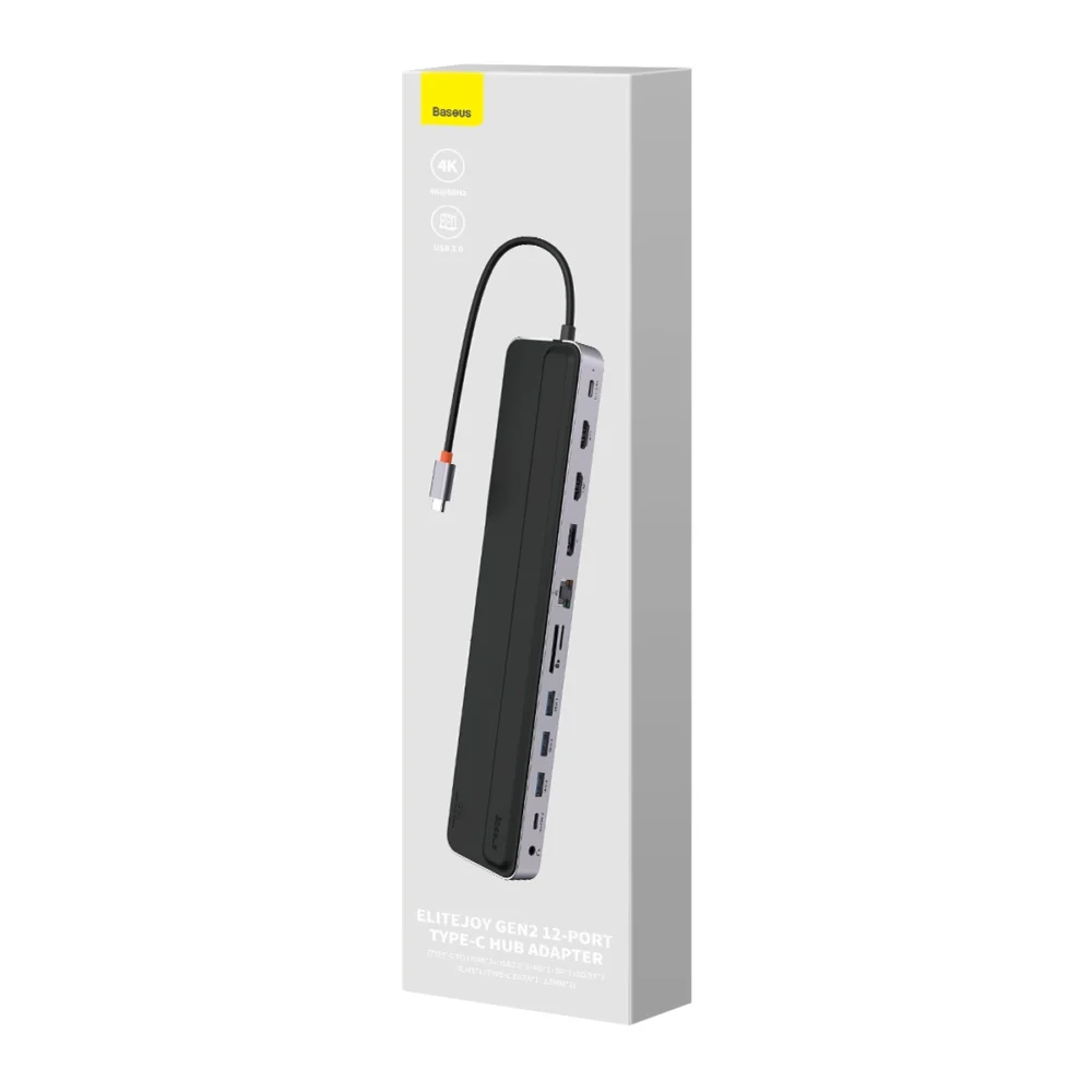 Baseus EliteJoy Gen2 universal USB HUB 12in1 with USB-C cable 25cm notebook stand USB-A / USB-C / DP / HDMI / SD / TF / RJ45 / 3.5mm jack / PD 100W gray (WKSX030213)eng