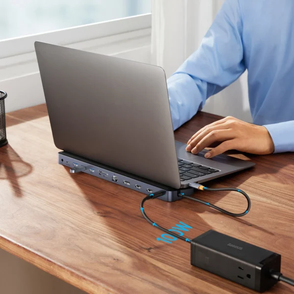 Baseus EliteJoy Gen2 universal USB HUB 12in1 with USB-C cable 25cm notebook stand USB-A / USB-C / DP / HDMI / SD / TF / RJ45 / 3.5mm jack / PD 100W gray (WKSX030213)eng