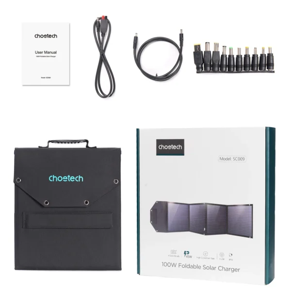 Choetech SC009-V2 solar foldable charger 100W USB-C / 2x USB-A PD QC - blackeng