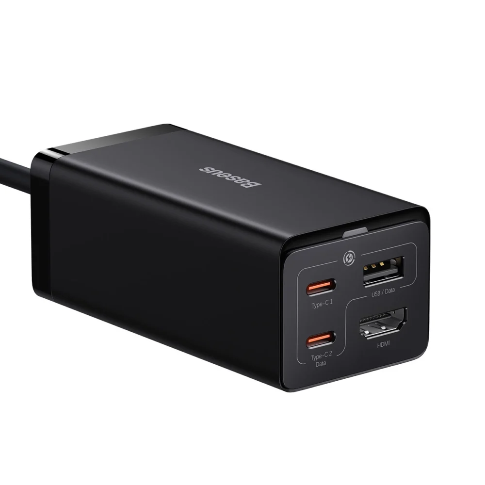Baseus fast charger GaN5 Pro HUB HDMI 2 x USB-C / USB-A / HDMI 4K 30Hz 1.5m black + USB-C cable - USB-C 100W 40Gb/s (USB4) 1m (CCGP110201)eng