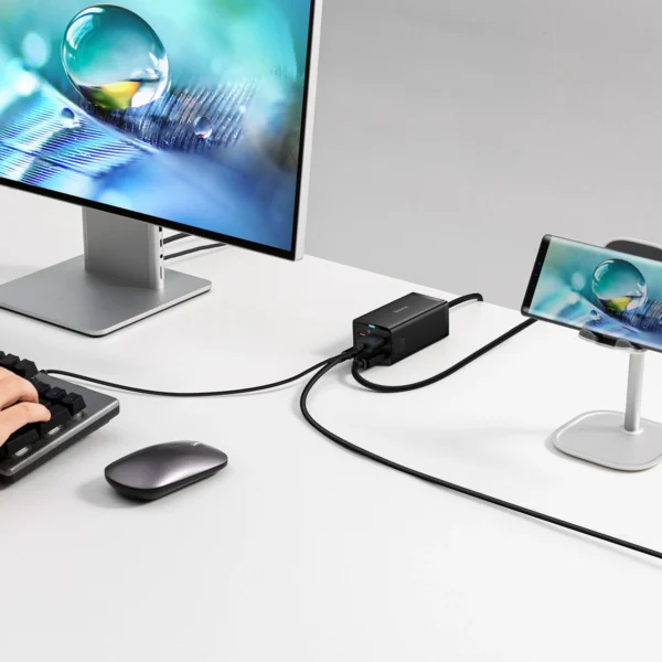 Baseus fast charger GaN5 Pro HUB HDMI 2 x USB-C / USB-A / HDMI 4K 30Hz 1.5m black + USB-C cable - USB-C 100W 40Gb/s (USB4) 1m (CCGP110201)eng
