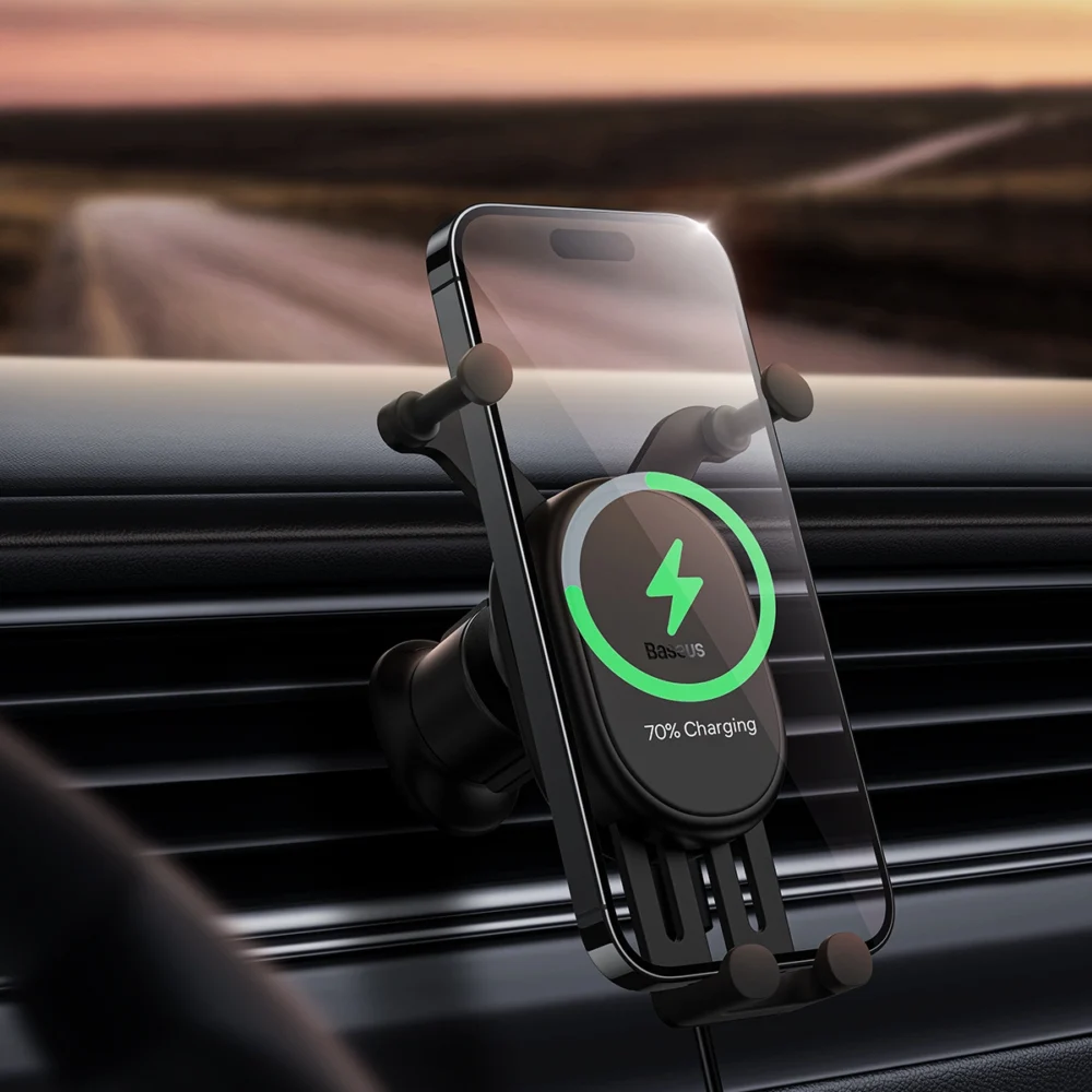 Baseus car holder with built-in 15W inductive charger for air vent blackeng