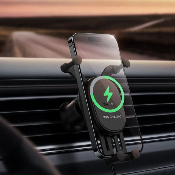 Baseus car holder with built-in 15W inductive charger for air vent blackeng
