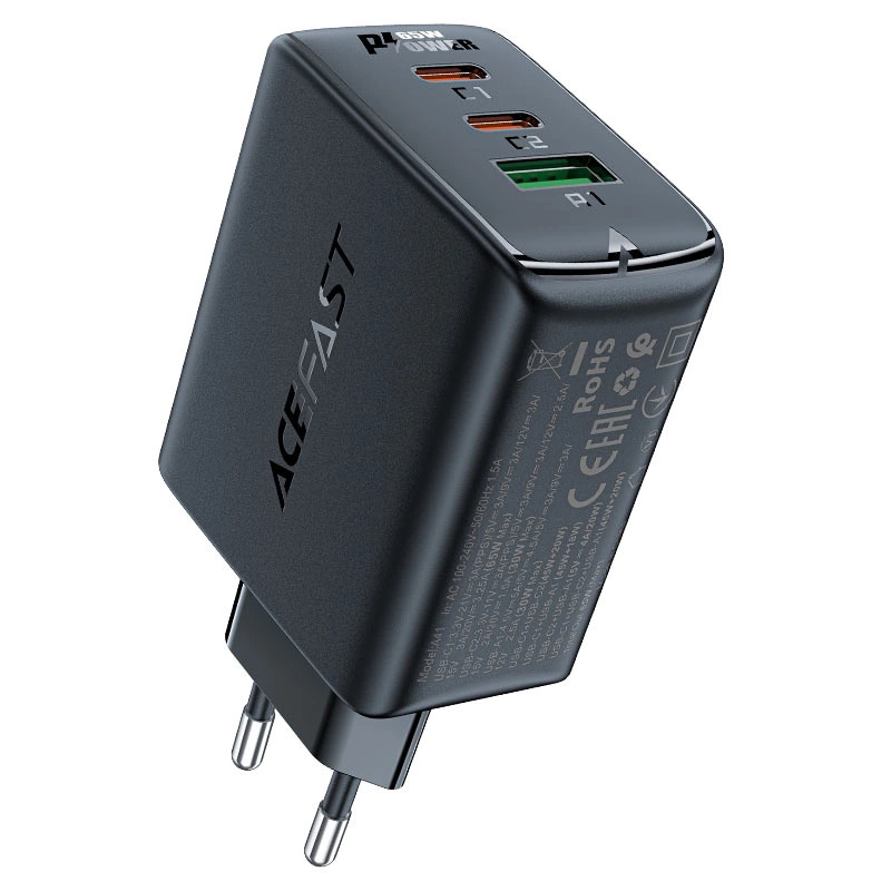 Acefast fast charger GaN (2xUSB-C / USB-A) PPS / PD / QC4+ 65W black (A41)eng