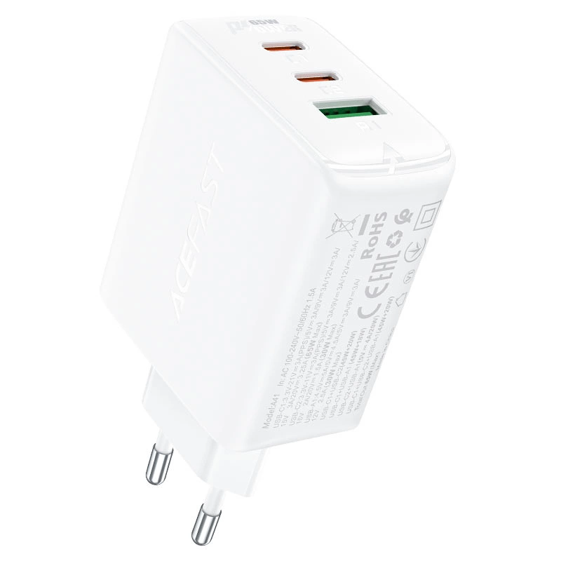 Acefast fast charger GaN (2x USB-C / USB-A) PPS / PD / QC4+ 65W white (A41)eng