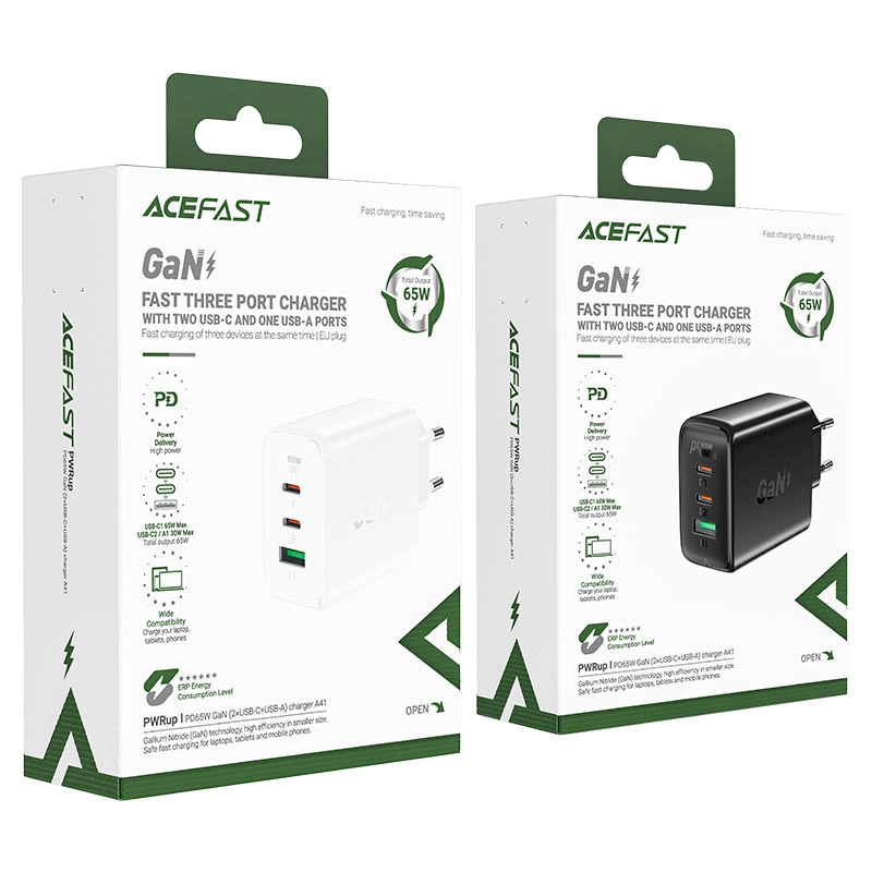 Acefast fast charger GaN (2x USB-C / USB-A) PPS / PD / QC4+ 65W white (A41)eng