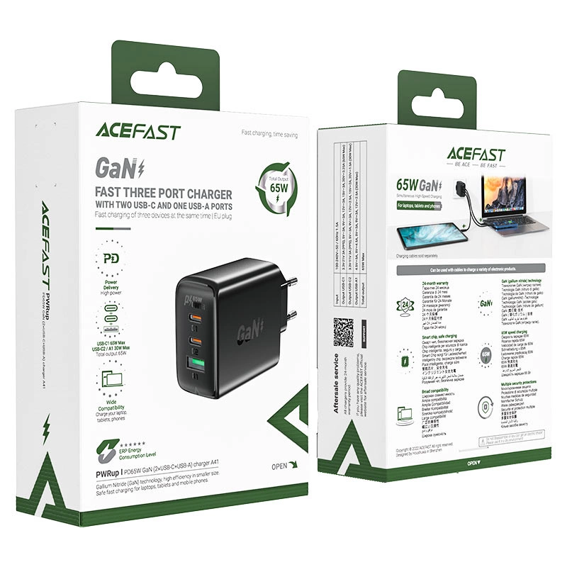 Acefast fast charger GaN (2x USB-C / USB-A) PPS / PD / QC4+ 65W white (A41)eng