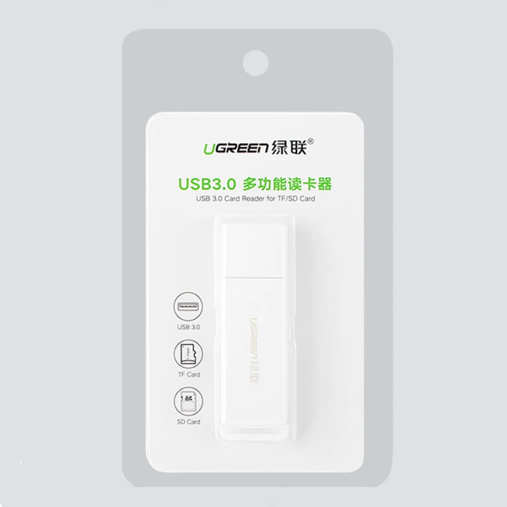 Ugreen portable TF/SD card reader for USB 3.0 white (CM104)eng