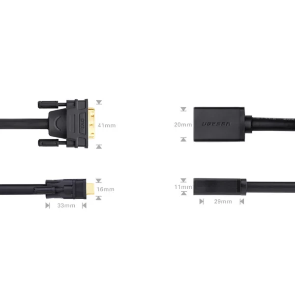 Ugreen cable adapter cable DVI (male) - HDMI (female) 0.15m black (20118)eng