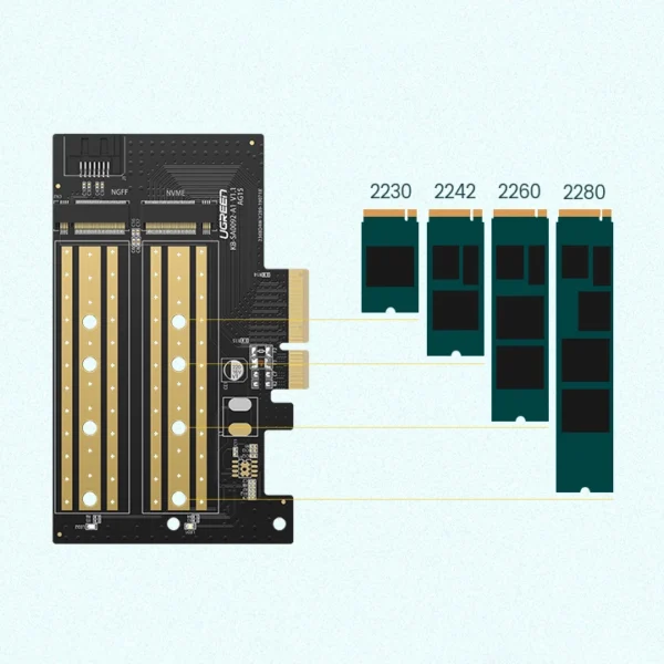 Ugreen expansion card adapter PCIe 3.0 x4 to SSD M.2 M-Key / M.2 B-Key black (CM302)eng