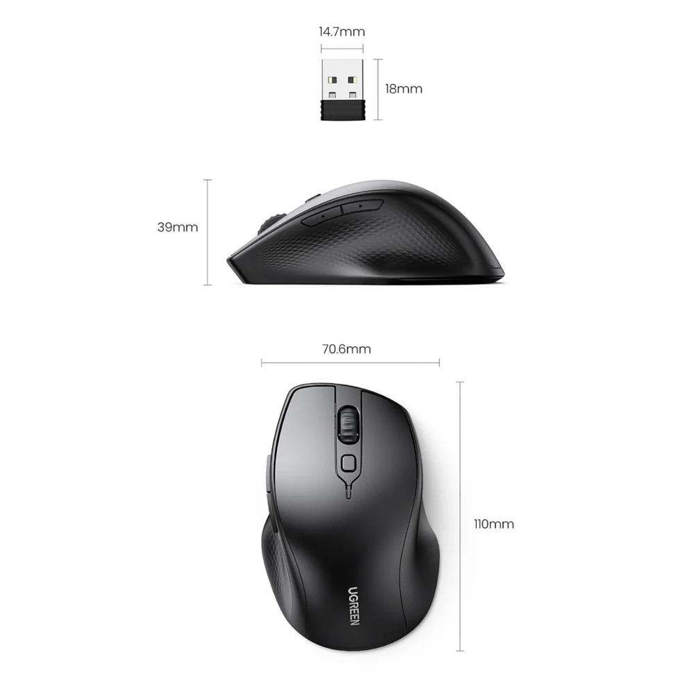 Ugreen ergonomic wireless computer mouse black (MU101)eng