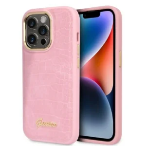 Guess Croco Collection case for iPhone 14 Pro - pinkeng
