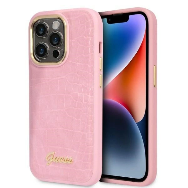 Guess Croco Collection case for iPhone 14 Pro - pinkeng