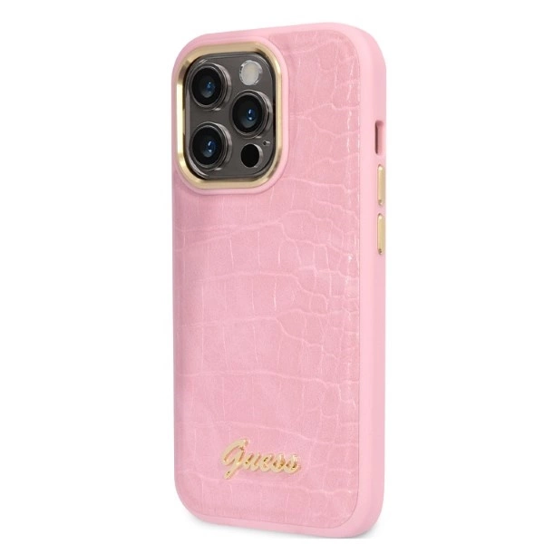 Guess Croco Collection case for iPhone 14 Pro - pinkeng