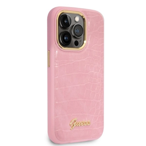 Guess Croco Collection case for iPhone 14 Pro - pinkeng