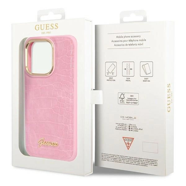 Guess Croco Collection case for iPhone 14 Pro - pinkeng