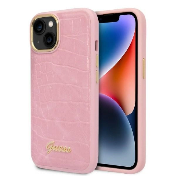 Guess Croco Collection case for iPhone 14 - pinkeng