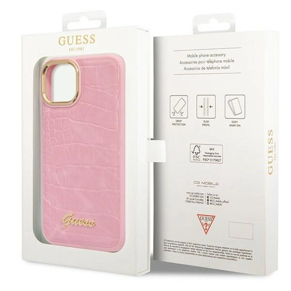 Guess Croco Collection case for iPhone 14 - pinkeng