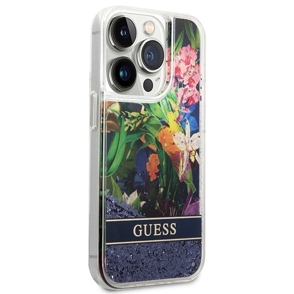 Guess Flower Liquid Glitter case for iPhone 14 Pro Max - blueeng