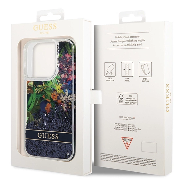 Guess Flower Liquid Glitter case for iPhone 14 Pro Max - blueeng