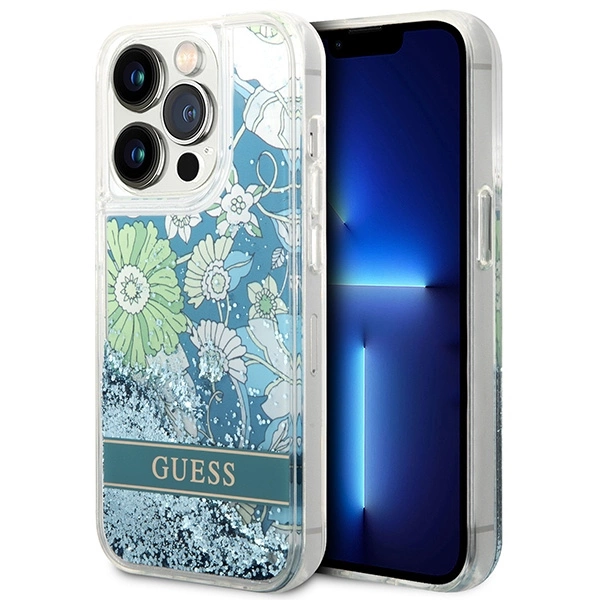Guess Flower Liquid Glitter case for iPhone 14 Pro Max - greeneng