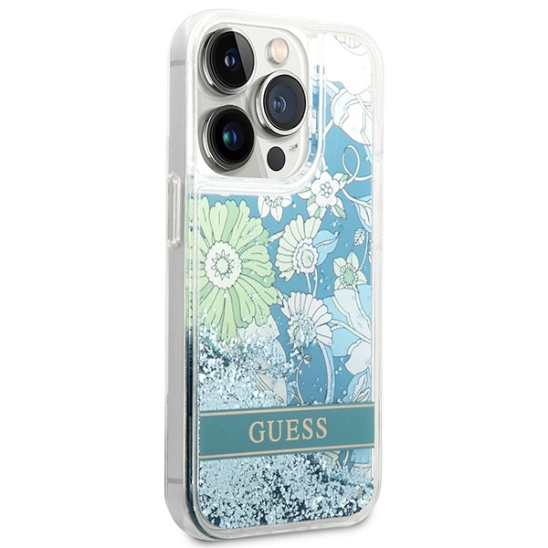 Guess Flower Liquid Glitter case for iPhone 14 Pro Max - greeneng