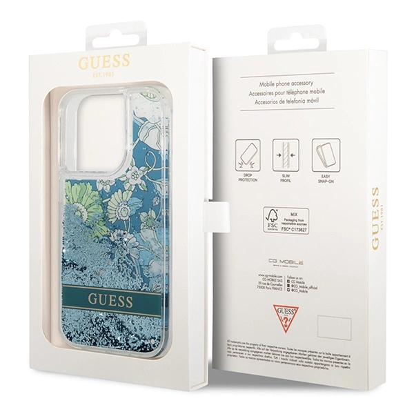 Guess Flower Liquid Glitter case for iPhone 14 Pro Max - greeneng