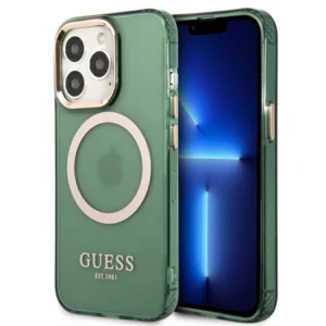 Guess GUHMP13LHTCMA iPhone 13 Pro / 13 6.1" green/khaki hard case Gold Outline Translucent MagSafeeng