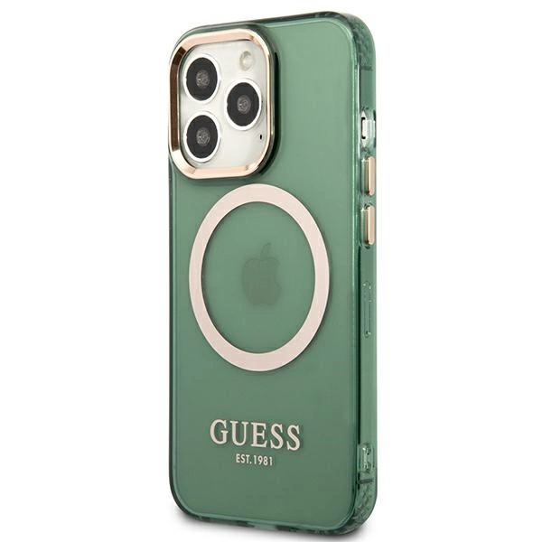 Guess GUHMP13LHTCMA iPhone 13 Pro / 13 6.1" green/khaki hard case Gold Outline Translucent MagSafeeng